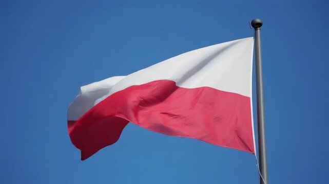 Polish Flag Waving in Blue Sky 4K Generative AI