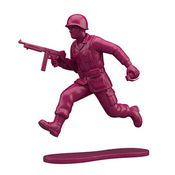 Pink plastic toy soldier running with weapon