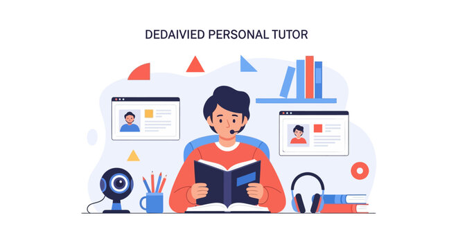 Student learning online with personal tutor and books.