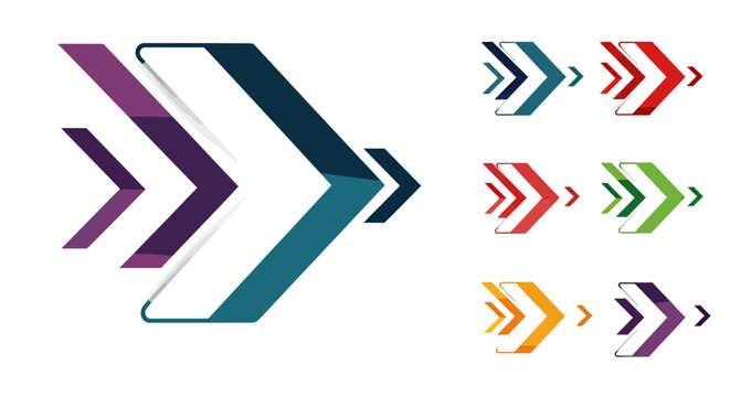 Colorful stacked chevron arrows forming dynamic geometric motifs for logos and graphic design.