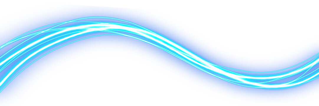 Glowing Cyan Blue Light Ribbon Flowing Curved Path Isolated on a transparent background