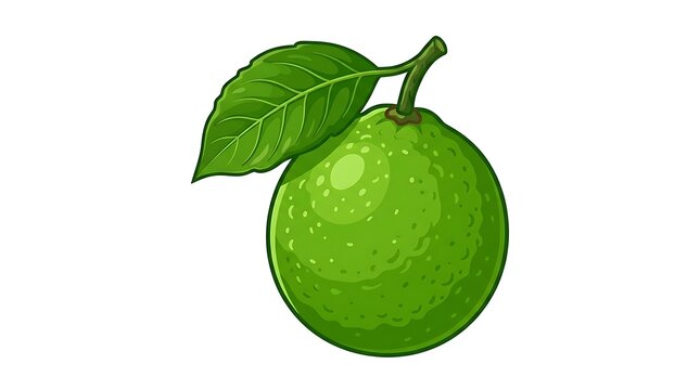 Fresh green apple hanging from tree branch.
