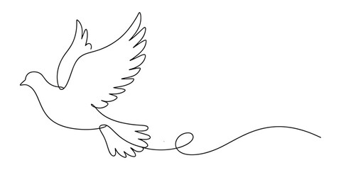 Continuous single line drawing of a flying dove bird representing peace and freedom © Monibala