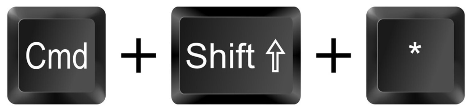 command shift Asterix computer keyboard shortcut key button 3d icon symbol sign isolated on white background