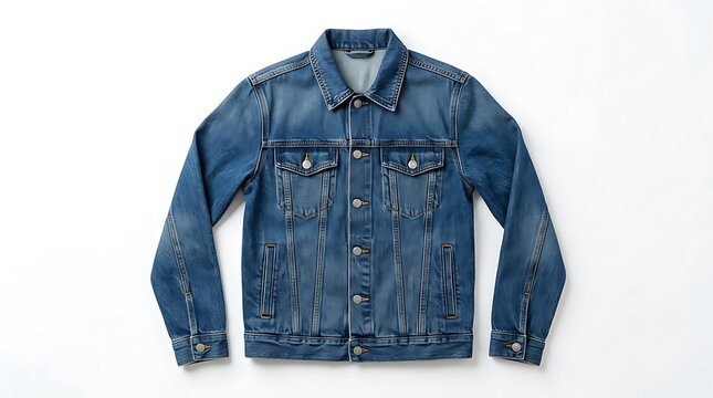 Blue denim jacket with button closure front view.