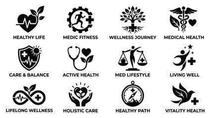 Obraz premium Black icons for health and wellness.
