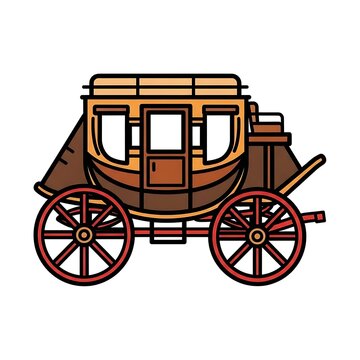 Wooden horse drawn carriage vintage illustration.
