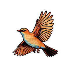 Obraz premium Flying Retro Pop Art Bird Vector, Orange Halftone Comic Style Bird in Flight Illustration