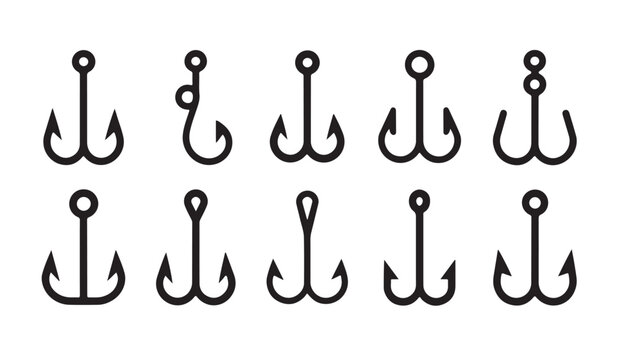 Collection of various fishing hook styles for catching fish in professional angling sports.