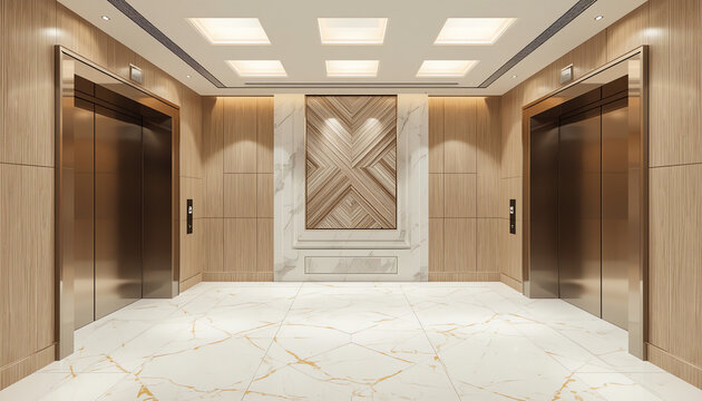 Clean office interior with two elevators