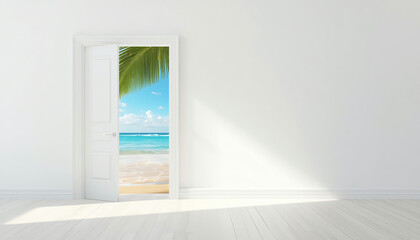 Fototapeta premium Opened door to a heaven with beach and ocean view