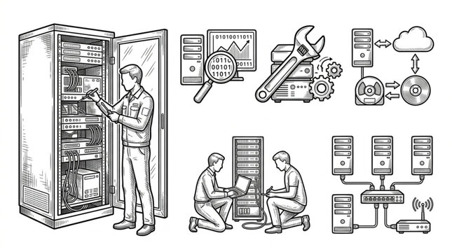Man standing next to server cabinet.