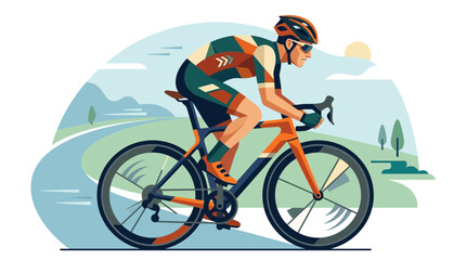 Fototapeta premium Cyclist Riding Bicycle on Scenic Road