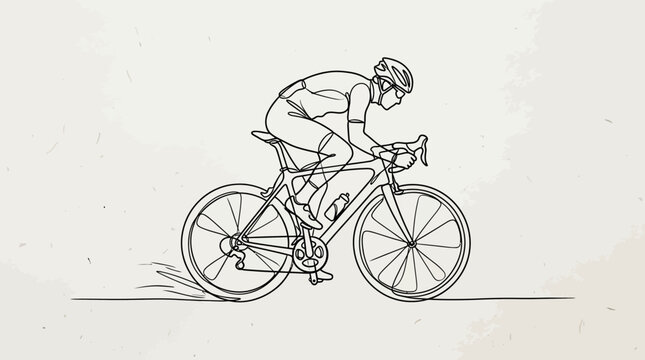 Cyclist riding a road bike, line drawing, vintage style