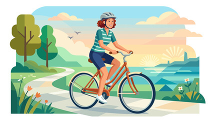 Fototapeta premium Woman Cycling on Scenic Path at Sunrise