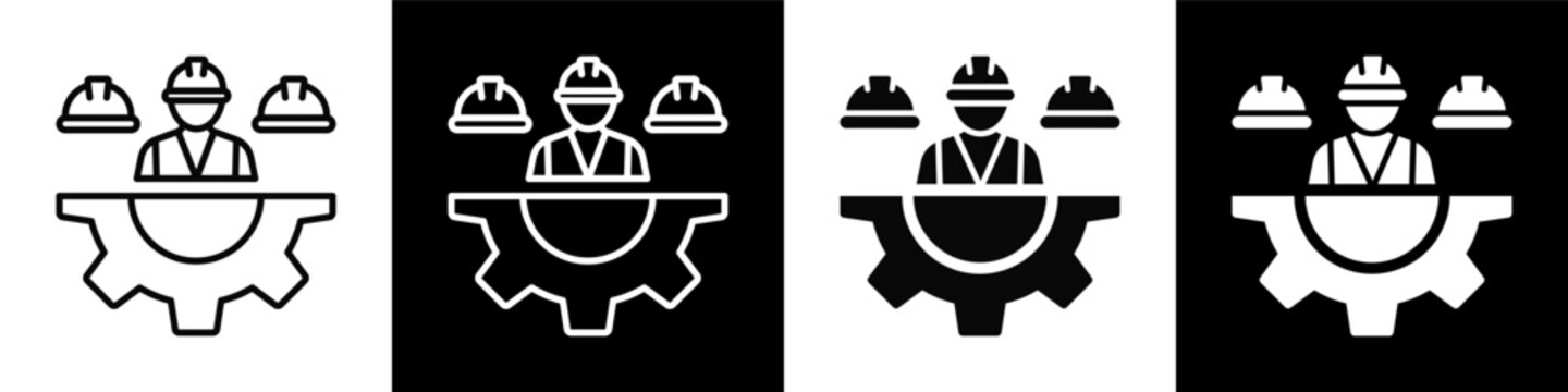 Labor Force Icon sheet with black and white background style collection