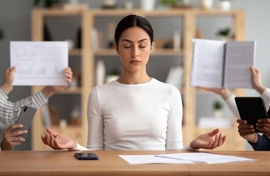 Mindfulness and meditation for a calm professional focus amid office work stress