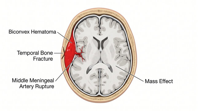 Epidural Hematoma Brain Diagram showing Trauma and Fracture