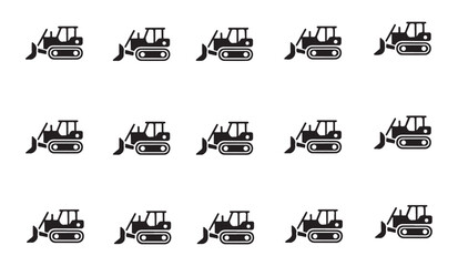 Seamless pattern with track type dozer icon. black silhouettes on white background. © parul