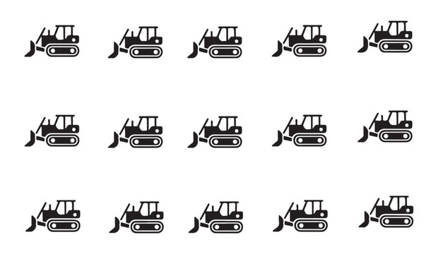 Seamless pattern with track type dozer icon. black silhouettes on white background.