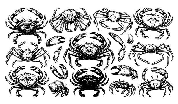 Various Crab Species Collection Hand Drawn Vector Bundle EPS10