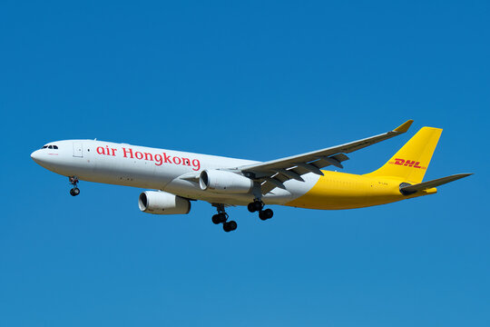 DHL Aviation Airbus A330-300F (B-LKA) cargo aircraft operated by Air Hong Kong on final approach to Narita International Airport