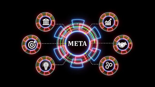 Digital metaverse technology network with icons data flow motion.