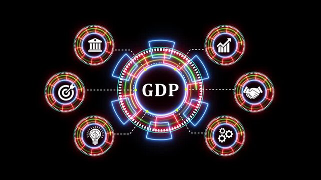 Animated digital display showing gdp growth concept with infographic user interface.