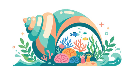 Fototapeta premium Underwater World Inside a Giant Seashell.