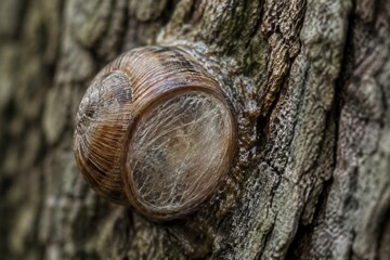A snail sealed to tree bark with a dry membrane over its shell. © Sylvia
