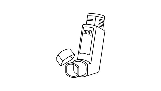 Simple line drawing of a medical asthma inhaler.
