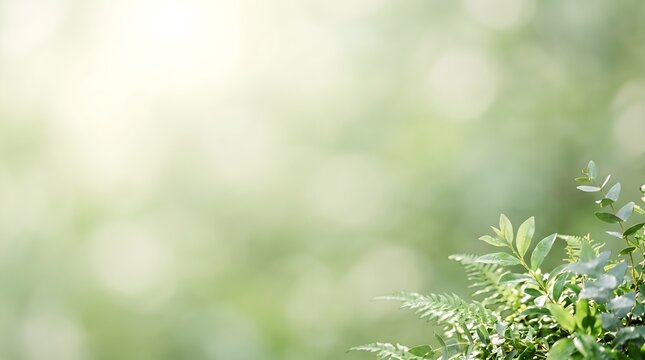 Soft focus greenery background with ferns and eucalyptus natural light and copy space