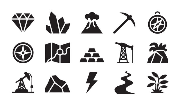 Geology and mining vector icons, a comprehensive set for earth science projects.