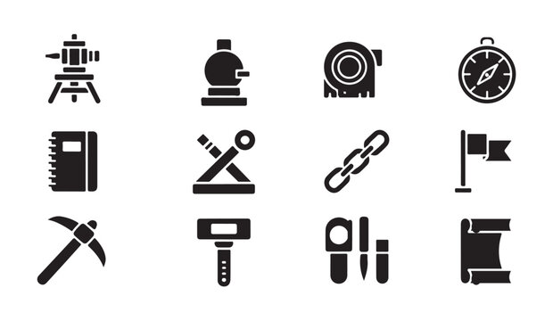 Surveying and topography drafting tools collection for architectural and engineering plans.