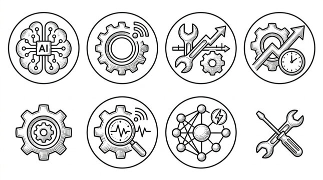 Gear and tool icons for technology.