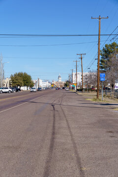 Downtown Marfa, Texas from Highland Ave. Presidio County Courthouse