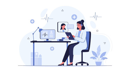 Fototapeta premium Telemedicine Doctor Consultation Via Video Call - Modern Vector Illustration for Healthcare Technology