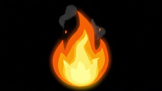 Illustrated flame with smoke on dark background.