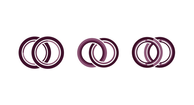 Interlocking rings abstract design in purple and brown tones.