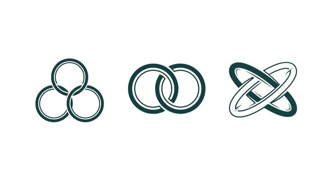 Interlocking rings and abstract geometric shapes design.