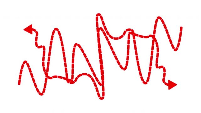Animated Red Dashed Zigzag Arrow Path on White Background, 4K Video