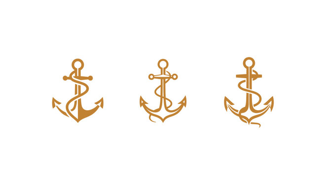 Three golden anchor icons with rope details.
