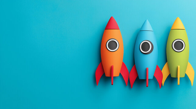 Vibrant Rocket Festival launch with colorful rockets on blue background
