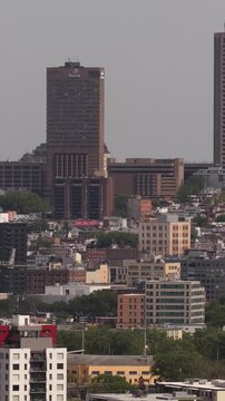 Aerial view of Quebec City and Levis straddling the St Laurence River