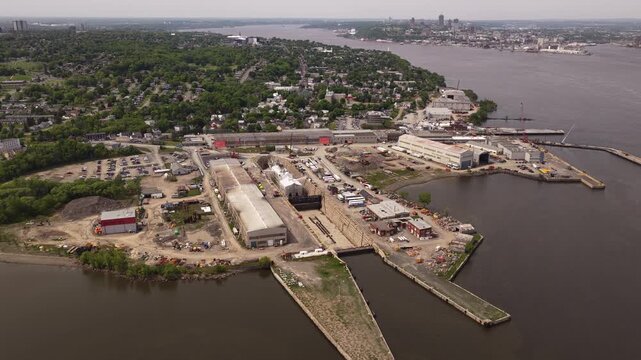 Aerial view of Quebec City and Levis straddling the St Laurence River