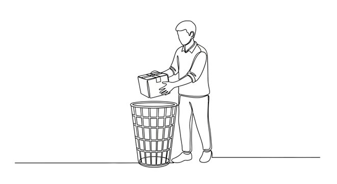 Person throwing paper into a trash bin outdoors.