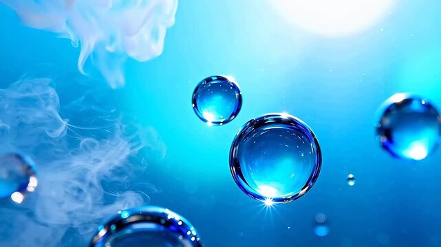 Blue water bubbles floating