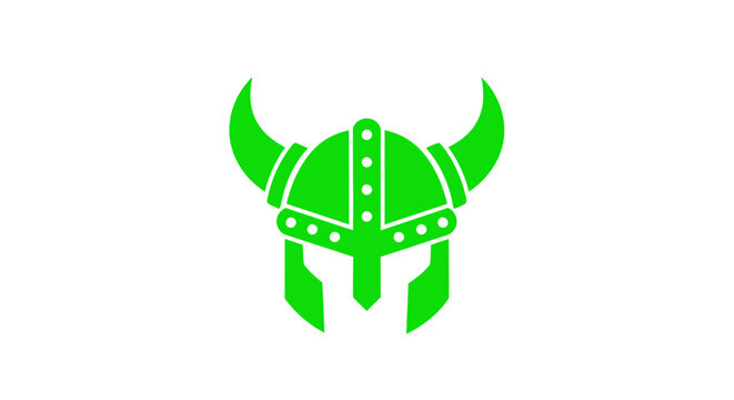 Green horned viking helmet icon for warrior branding