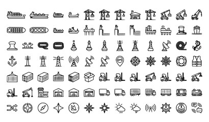 Harbor and Marine Logistics Outline Icon Collection with Editable Stroke Vector Illustration © Mst