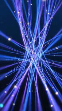 Glowing fiber optic lines flowing in a digital data network for futuristic technology background